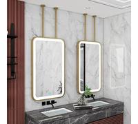 FGXHHS Espejos Colgantes rectangulares Dorados para Techo | Espejos de Pared con Marco de Metal | Espejo de tocador LED para baño sobre Lavabo | Espejo Decorativo Moderno | Luz Regulable