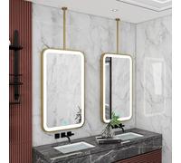 FGXHHS Espejos de Cristal Decorativos para Colgar sobre el Lavabo, tocadores de Techo y Paredes, Espejos rectangulares con Marco de Metal Dorado para Dormitorio, Sala de Estar y Pasillo (