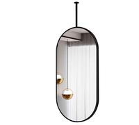 FGXHHS Espejos de Techo para baños. Espejo Ovalado con Marco de Metal Negro para Colgar en el tocador de la Ventana. Barra de suspensión Personalizable (40 cm x 80 cm).