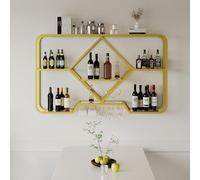 FGXHHS Estantería de Pared Dorada para Botellas y Copas de Vino, Ideal para bodegas de Cocina. Elegantes estantes Colgantes de Hierro con Detalles en Negro. Solución de Almacenamiento Que