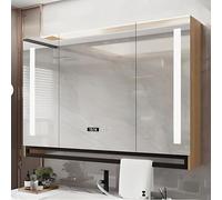 FGXHHS Gabinete LED, Espejo de tocador para Medicina, Espejo de Maquillaje Inteligente montado en la Pared con atenuación Continua LED, Visualización de Tiempo y Temperatura (Amarillo,