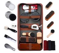 FGXY Juego De Cuidado De Zapatos, Juego De Cepillo De Zapatos De 11 Piezas, con Funda De Almohada De Lujo De Cuero PU, BetúN De Zapatos, Cepillo De Melena De Caballo Suave (11PCS)