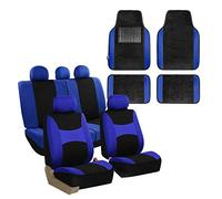 FH GROUP FH-FB030115 - Juego de Fundas de Asiento de Tela Ligeras y Frescas para Bolsa de Aire y división, con Alfombrillas, Color Azul y Negro, se Adapta a la mayoría de Coches,