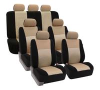 FH Group FH-FB060217 - Fundas de Asiento de Coche de Tres Filas con 7 reposacabezas, Compatible con airbag y Banco Dividido, Color Beige/Negro