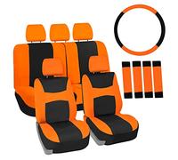 FH Group Full Set Cloth Car Seat Covers, Universal Fit Combo, Low Back Front Seat Covers, Airbag Compatible, Split Bench Rear Seat, Washable Seat Cover for SUV,Sedan,Van Orange