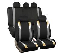 FH GROUP Juego completo de fundas de asiento de coche de tela para asientos de respaldo bajo con reposacabezas extraíble, ajuste universal, funda de asiento de automóvil, compatible con bolsa de aire,