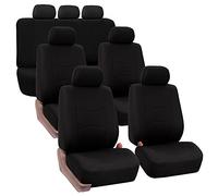 FH GROUP Juego Completo de Fundas de Asiento de Coche de Tres Filas para 7 pasajeros, Ajuste Universal para Coches, Camiones y SUV (Negro sólido) FB050217