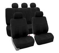 FH Group Juego Completo de Fundas de Asiento de Coche, diseño a Rayas, Color Negro, con Fundas de Asiento Delantero y Asiento Trasero Dividido, Ajuste Universal, Accesorios Interiores para Coches,