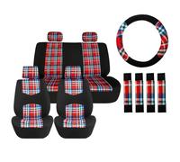 FH Group Juego Completo de Fundas de Asiento de Coche, Tela Estampada a Cuadros, Ajuste Universal, Fundas de Asiento Delantero de Respaldo bajo, Funda de Asiento Trasero sólido, Funda de Asiento de
