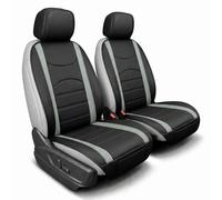 FH Group Juego de Fundas de Asiento Delantero de Coche de Piel sintética Gris y Negro, Fundas de Asiento de Coche para Asiento de Respaldo bajo, Ajuste Universal, Fundas de Asiento de automóvil