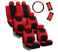 FH Group Light & Breezy - Fundas de Tela para Asientos de Coche, Juego de Tres Filas de 7 plazas, Listo para Bolsa de Aire y división, universales para Coches, Camiones y SUV (Rojo/Negro)