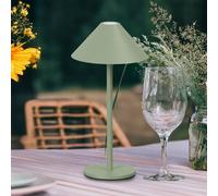 FH Lighting Lámpara de mesa LED recargable Prato, verde salvia, altura 25 cm, metal, IP54