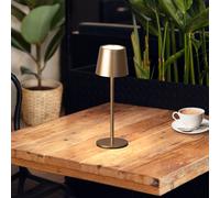FH Lighting Lámpara de mesa LED recargable Roxi, color café, metal, IP54, atenuador