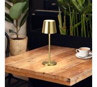 FH Lighting Lámpara de mesa LED recargable Roxi, color latón, metal, IP54, atenuador