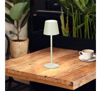 FH Lighting Lámpara de mesa LED recargable Roxi, verde menta, metal, IP54, atenuador