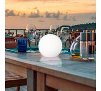FH Lighting Lámpara exterior LED solar Dabus, Ø 25 cm, esfera, blanco, acrílico