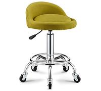 FHDCNTO Taburete Giratorio Enrollable con Respaldo de la Silla de Barra Ajustable para Salones de Belleza Modernos Asiento de Lino Redondo, polea Universal (Color: Verde)