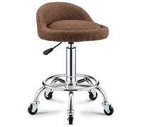 FHDCNTO Taburete Giratorio Enrollable con Respaldo de la Silla de Barra Ajustable para Salones de Belleza Modernos Asiento de Lino Redondo, polea Universal (Color: marrón)