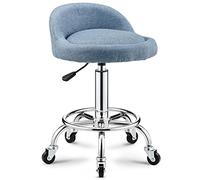 FHDCNTO Taburete Giratorio Enrollable con Silla de Barra Ajustable de elevación de Respaldo para Salones de Belleza Modernos Asiento de Lino Redondo de Masaje, polea Universal (Color: Azul)