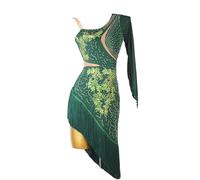 FHDCNUY Dark Green,XXL,Vestidos de Baile Latino Bordados Trajes de Danza para Espectáculos de Salón Ropa de Baile Cha Cha Vestido de Baile de Salsa Profesional