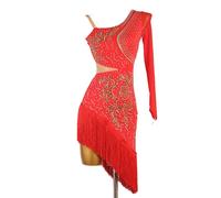 FHDCNUY Rojo,XL,Vestidos de Baile Latino Bordados Trajes de Danza para Espectáculos de Salón Ropa de Baile Cha Cha Vestido de Baile de Salsa Profesional
