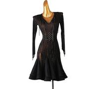 FHDCNUY Vestido De Baile Latino De Gama Alta Vestido De Fiesta De Salsa con Flecos Hechos A Mano con Cuello En V Mujer Trajes De Baile De Actuación De Tango Cha Cha De Cristal De Imitación,D,M