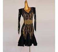 FHDCNUY Vestido De Baile Latino De Gama Alta Vestido De Fiesta De Salsa con Flecos Hechos A Mano con Cuello En V Mujer Trajes De Baile De Actuación De Tango Cha Cha De Cristal De Imitación,B,3XL