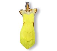 FHDCNUY Vestido Profesional De Baile Latino con Flecos Vestido De Competición De Salón De Tango Sin Espalda Ropa De Baile Cha Cha Salsa con Cuello Redondo Sin Mangas,B,S