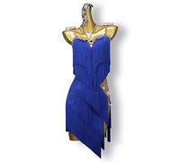 FHDCNUY Vestidos De Baile Latino Flapper con Flecos para Mujer Tirantes Salsa Chacha Ropa De Baile para Samba Rumba Traje De Actuación De Salón Sin Espalda,A,3XS