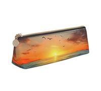 FHEBNDS Bolsa de maquillaje Sunset Sea para mujeres y hombres, estuche grande para lápices estéticos, monedero, bolsa de cosméticos de piel con cremallera, organizador de oficina, artículos esenciales