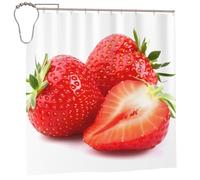 FHEDVBN Cortinas de ducha con fresas frescas para accesorios decorativos de baño, cortina de baño resistente al agua, resistente al agua, con 12 ganchos, lavable a máquina, 183 x 183 cm