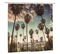 FHEDVBN Cortinas de ducha de palmeras de Los Ángeles para accesorios de decoración de baño, cortina de baño impermeable, cortinas de baño gruesas resistentes con 12 ganchos, lavable a máquina, 72 x 72
