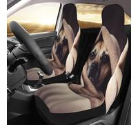 FHEDVBN Juego de 2 fundas de asiento delantero de coche con diseño de perro en una manta, protector de asiento de automóvil de lujo para automóviles, impermeable, antideslizante, funda de cojín