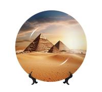 FHEDVBN Plato decorativo para exhibición, pirámide egipcia en el desierto, plato decorativo de porcelana de hueso de 10 pulgadas, plato de cena de cerámica con soporte, adornos para colgar en la pared
