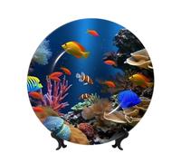 FHEDVBN Plato decorativo para exhibición, plato decorativo de porcelana de hueso de vida marina de 8 pulgadas, plato de cena de cerámica con soporte, adornos para colgar en la pared, manualidades