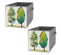 FHESDCW Caja de almacenamiento plegable de árboles de eucalipto de acuarela primaveral con asas, cubos de almacenamiento Oxford duraderos, 2 organizadores plegables para el hogar, estantes, oficina