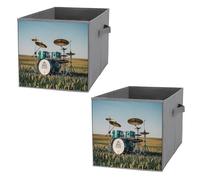 FHESDCW Caja de almacenamiento plegable de música impresa con asas, cubos de almacenamiento Oxford duraderos, 2 organizadores plegables para el hogar, estantes, oficina, viajes