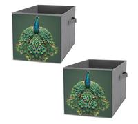 FHESDCW Caja de almacenamiento plegable de pavo real con borlas, cubos de almacenamiento Oxford duraderos, 2 organizadores plegables para el hogar, estantes, oficina, viajes