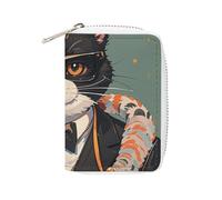 FHESDCW Cool Rich Gangster Boss Cat Tarjetero para hombres y mujeres, tarjetero de cuero con 20 ranuras para tarjetas, monedero pequeño con cremallera