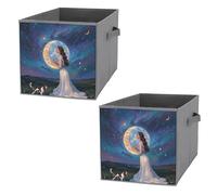 FHESDCW Friendship Under The Giant Moon - Caja de almacenamiento plegable con asas, cubos de almacenamiento Oxford duraderos, 2 organizadores plegables para el hogar, estantes, oficina, viajes