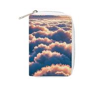 FHESDCW On Top of The Cloud - Tarjetero de cuero para hombres y mujeres, con 20 ranuras para tarjetas, monedero pequeño con cremallera