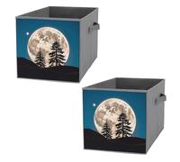 FHESDCW Pine Trees of The Moon - Caja de almacenamiento plegable con asas, cubos de almacenamiento Oxford duraderos, 2 organizadores plegables para el hogar, estantes, oficina, viajes