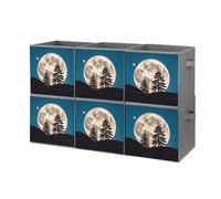 FHESDCW Pine Trees of The Moon - Caja de almacenamiento plegable con asas, cubos de almacenamiento Oxford duraderos, 6 organizadores plegables para el hogar, estantes, oficina, viajes