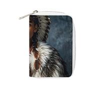 FHESDCW Portatarjetas de pueblos indígenas y lobos para hombres y mujeres, tarjetero de cuero con 20 ranuras para tarjetas, monedero pequeño con cremallera