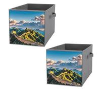 FHESDCW The Great Wall of China - Caja de almacenamiento plegable con asas, cubos de almacenamiento Oxford duraderos, 2 organizadores plegables para el hogar, estantes, oficina, viajes