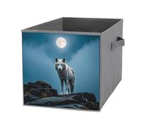 FHESDCW The White Wolf on The Rock - Caja de almacenamiento plegable con asas, cubos de almacenamiento Oxford duraderos, 1 organizador de armario plegable para el hogar, estante, oficina, viajes