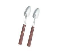 FHGSPQWM 2 cucharas elegantes para helado y postre, cubiertos de acero inoxidable, mango de madera, cubiertos de cocina, cuchara de helado