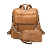 FHGSPQWM 2 mochilas de piel sintética para mujer, diseñadoras, bolso de hombro para mujer, bolso de mano de moda, para el trabajo, viajes, con monederos, mochilas de diseño convertible, Albaricoque