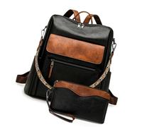 FHGSPQWM 2 mochilas de piel sintética para mujer, diseñadoras, bolso de hombro para mujer, bolso de mano de moda, para el trabajo, viajes, con monederos, mochilas de diseño convertible, Negro con