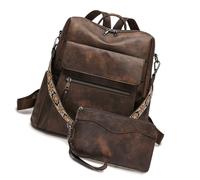 FHGSPQWM 2 mochilas de piel sintética para mujer, diseñadoras, bolso de hombro para mujer, bolso de mano de moda, para el trabajo, viajes, con monederos, mochilas de diseño convertible, Café de dos